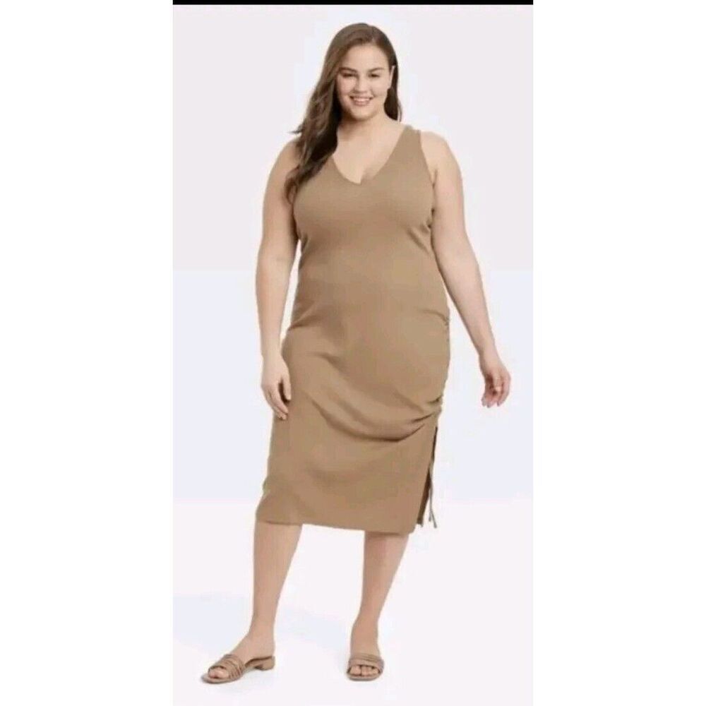 Women’s A New Day XXL Dress Brown Tank Ruched Side Sleeveless Midi NWT - Picture 9 of 10